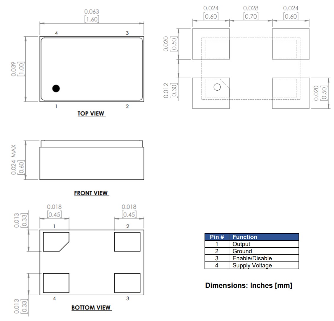 Mechanical Drawing - Abracon ASH5KW Low-Power Crystal Oscillators